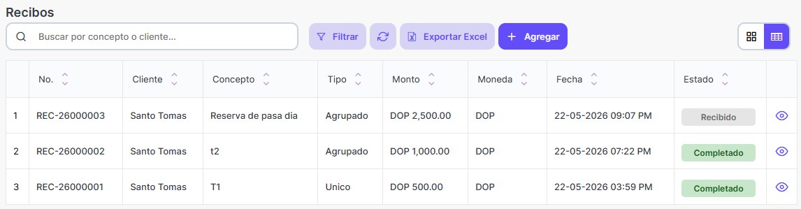 Lista de recibos