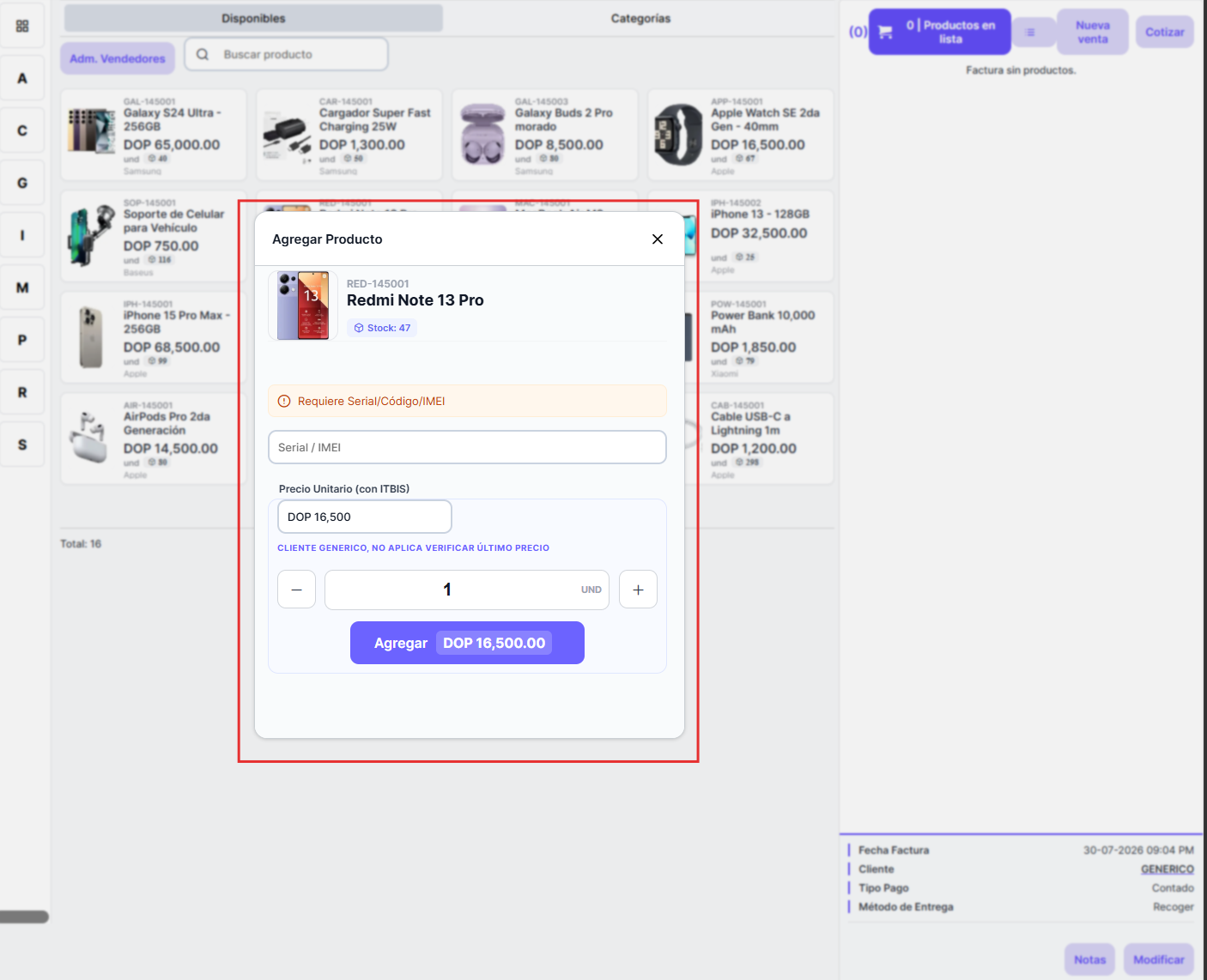 Agregar un producto a la venta
