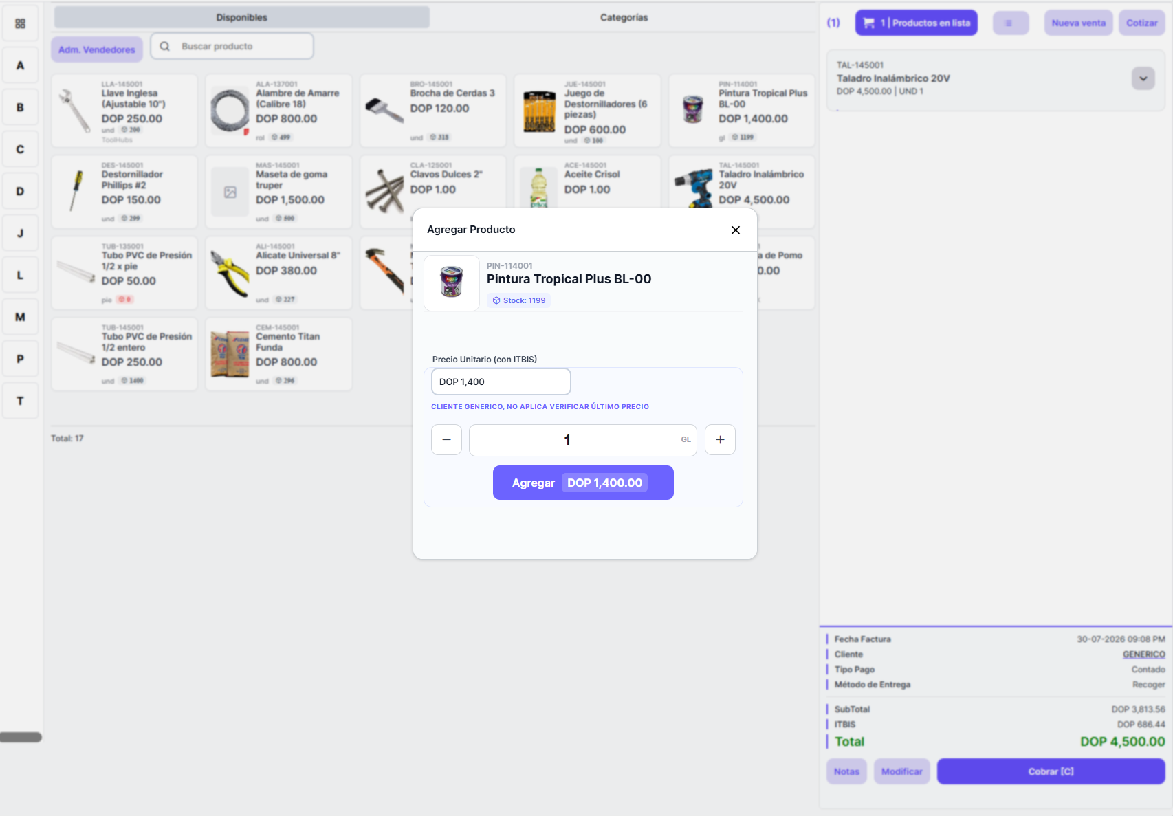 Agregar un producto a la venta