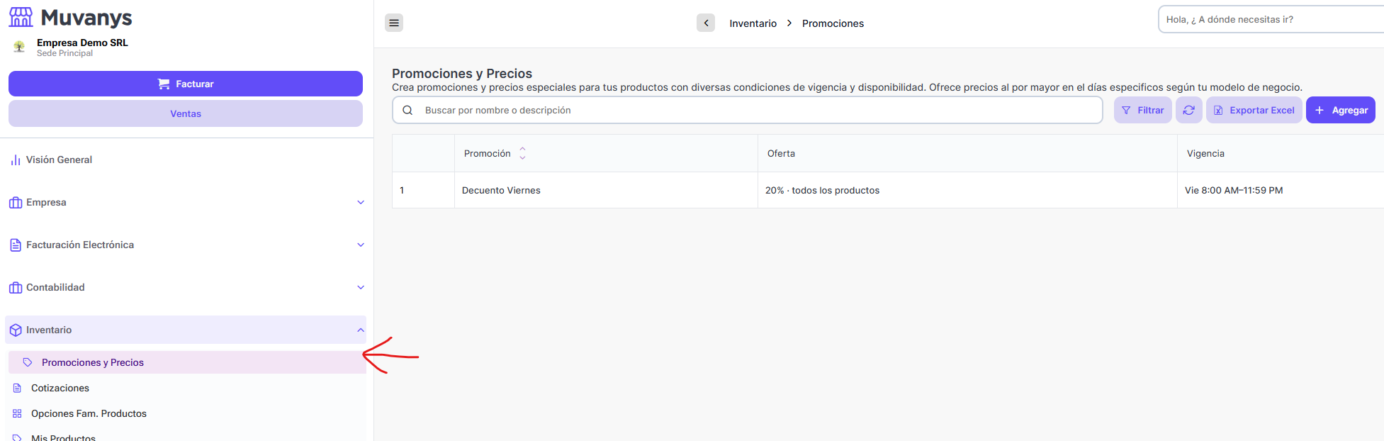 Listado de promociones